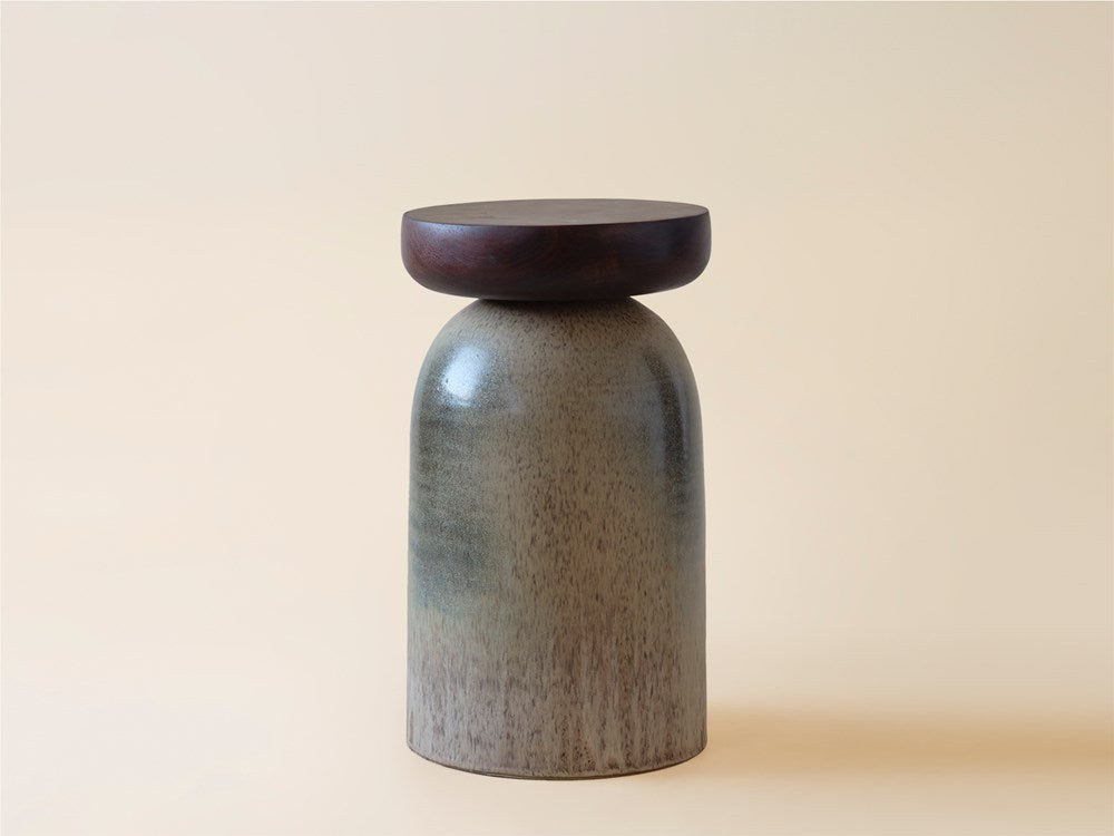 Desert Sunset Blue Rubini Side Table w/ Walnut Top