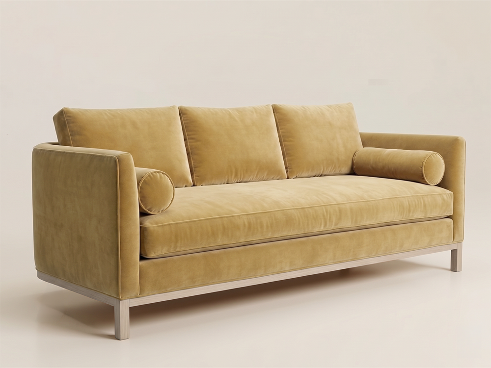 Curved Back Sofa in Biscuit / Clear Oak