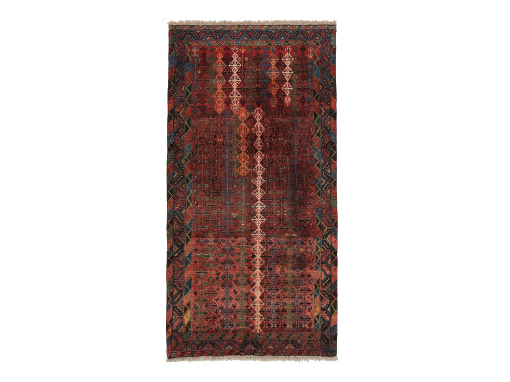 Vintage Persian Qashqai Tribal Runner Rug in Red, Geometric