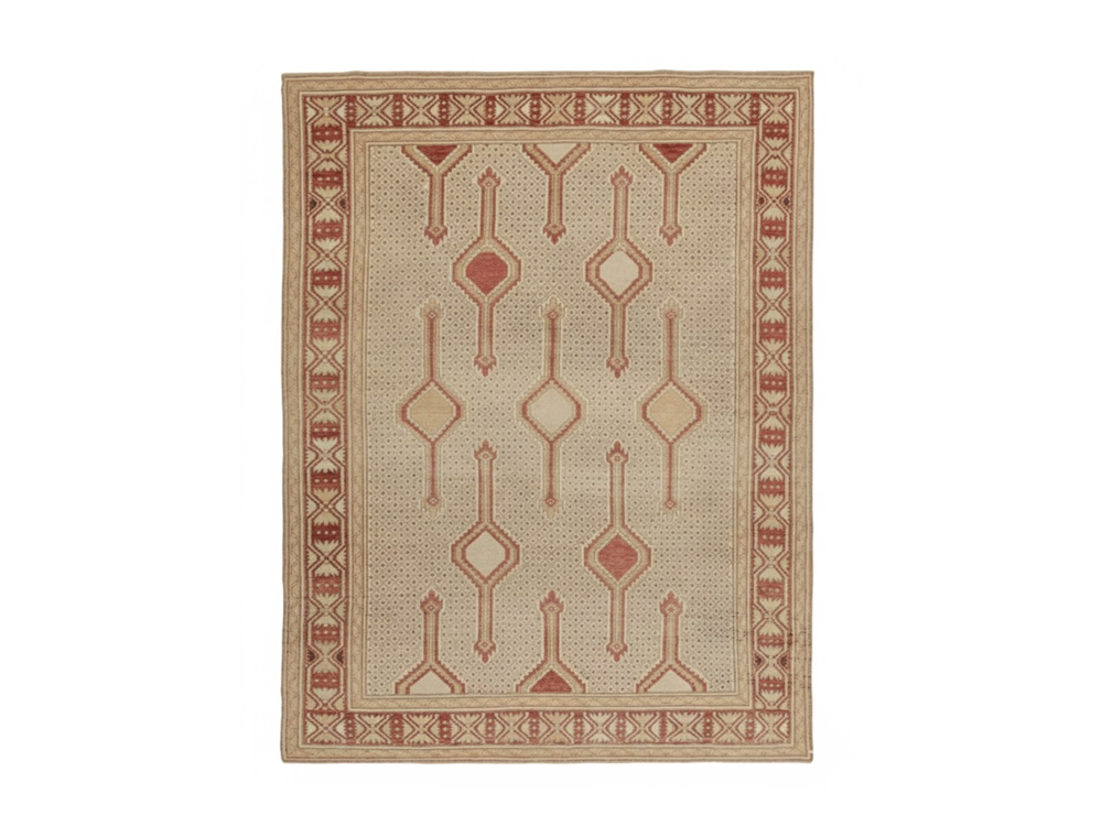 Vintage Persian Rug in Beige-Brown and Red Geometric Patterns