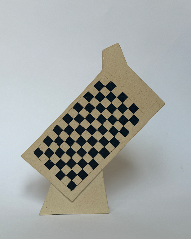 Offset Rectangle Vase on Base with Checkerboard