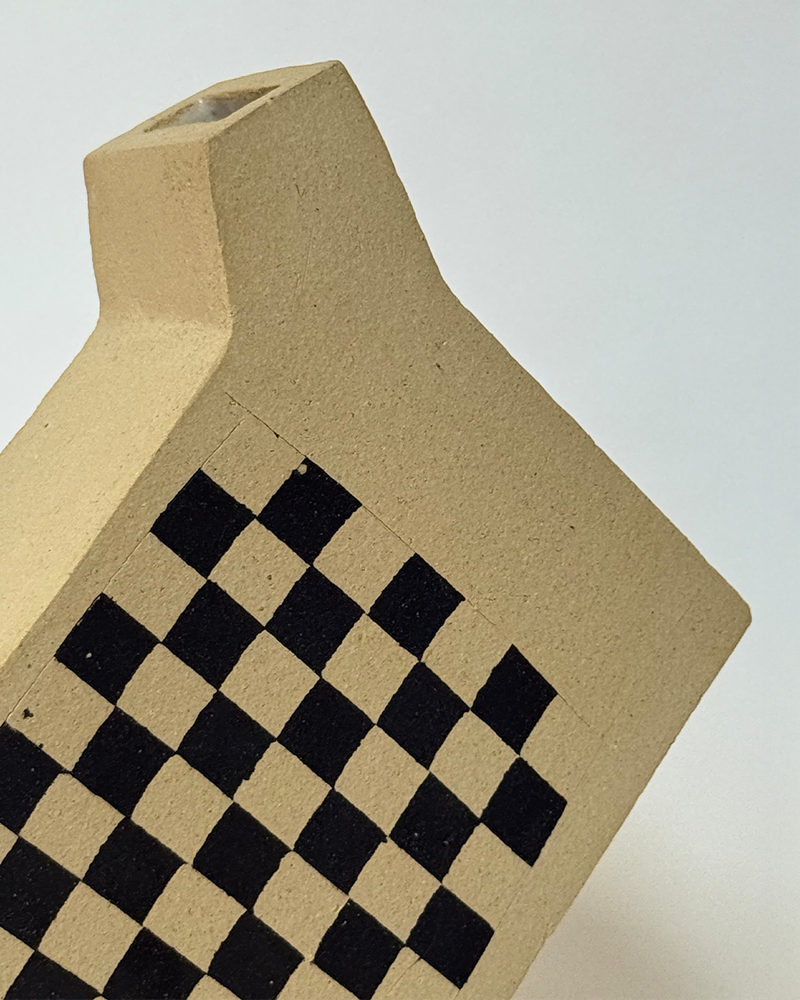 Offset Rectangle Vase on Base with Checkerboard