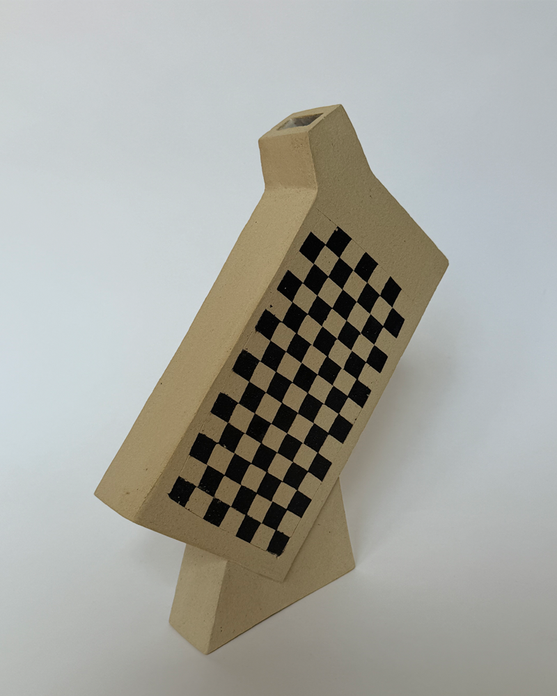 Offset Rectangle Vase on Base with Checkerboard