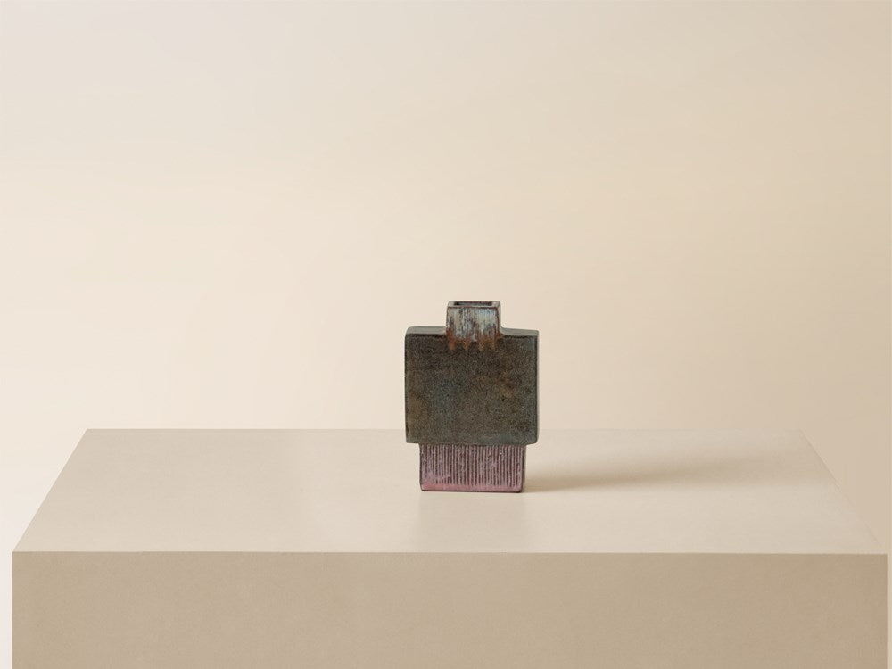 Medium Square Vase - Iron / Pink / Ochre