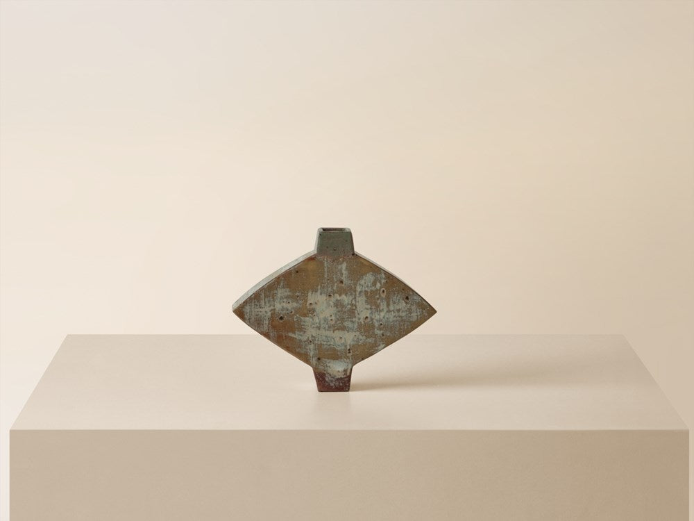 3 Tone Diamond Vase w/ Sm Foot - Green / Ochre / Redwood