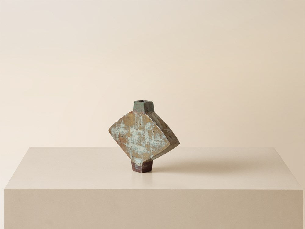 3 Tone Diamond Vase w/ Sm Foot - Green / Ochre / Redwood