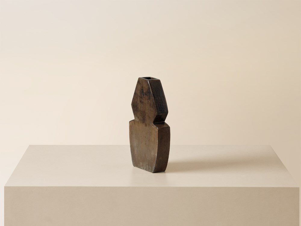 Trapezium 2 Tone Vase - Brownblack Texture