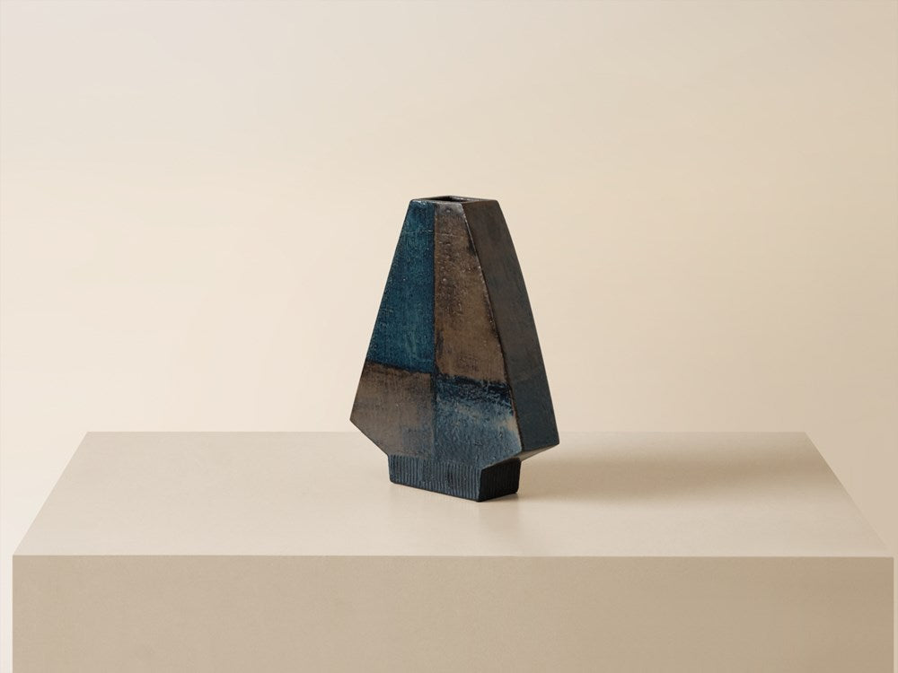 Tall Arrow Checker Vase - Sepia / Blue Tones