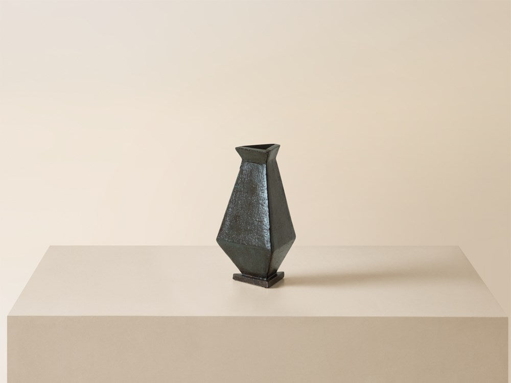Medium Triangular Vase - Black / Blue Texture