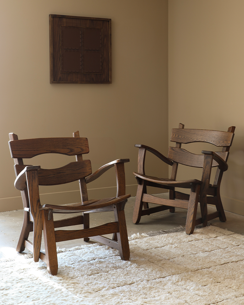 Solid Oak Lounge Chairs by Dittman & Co