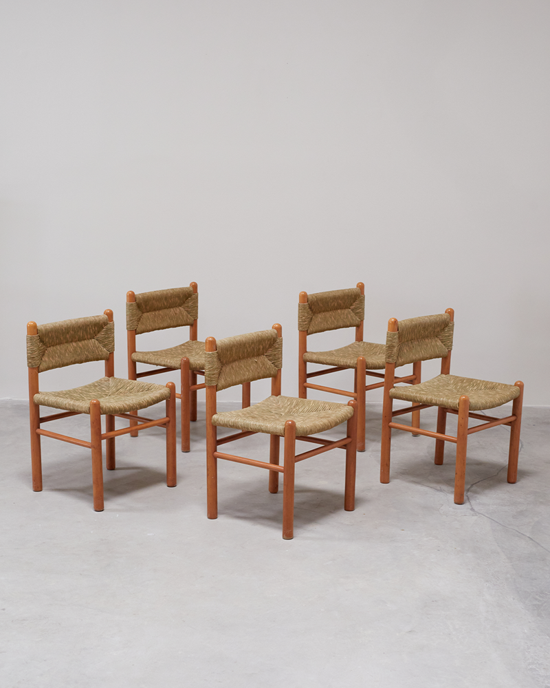 Rattan and Oak French Dining Chairs
