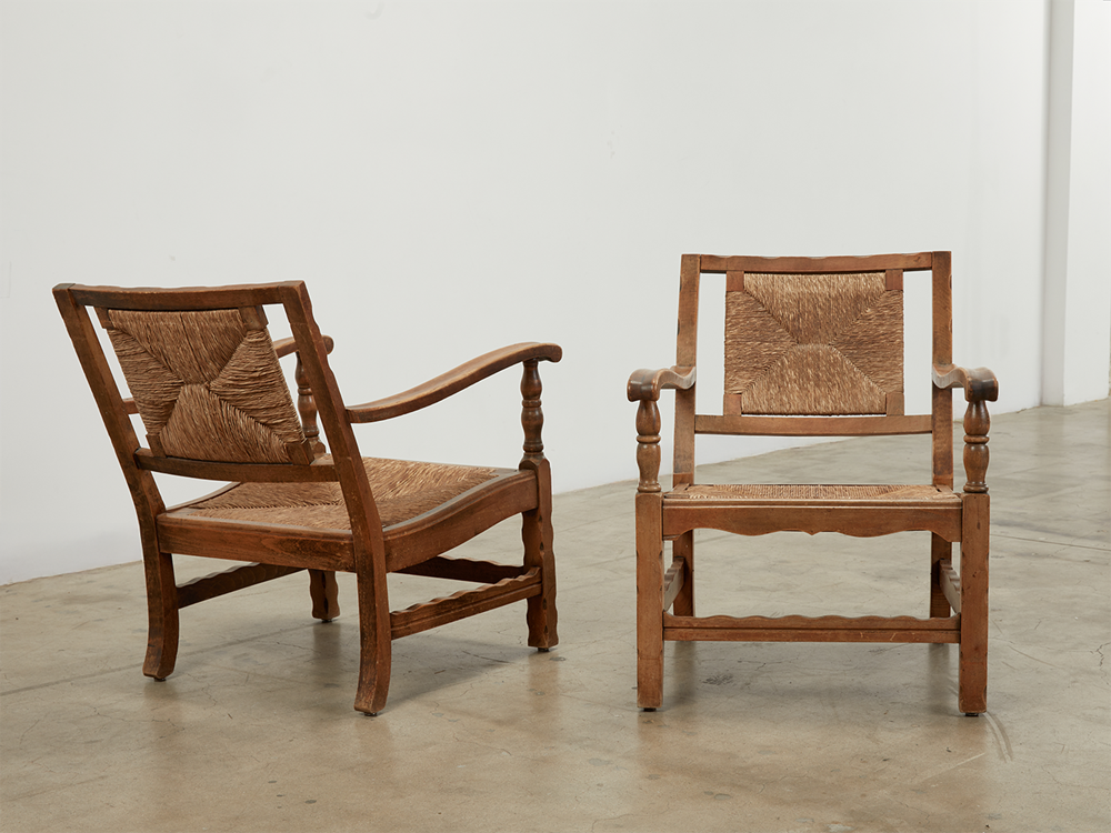 Danish Oak and Cord Lounge Chairs
