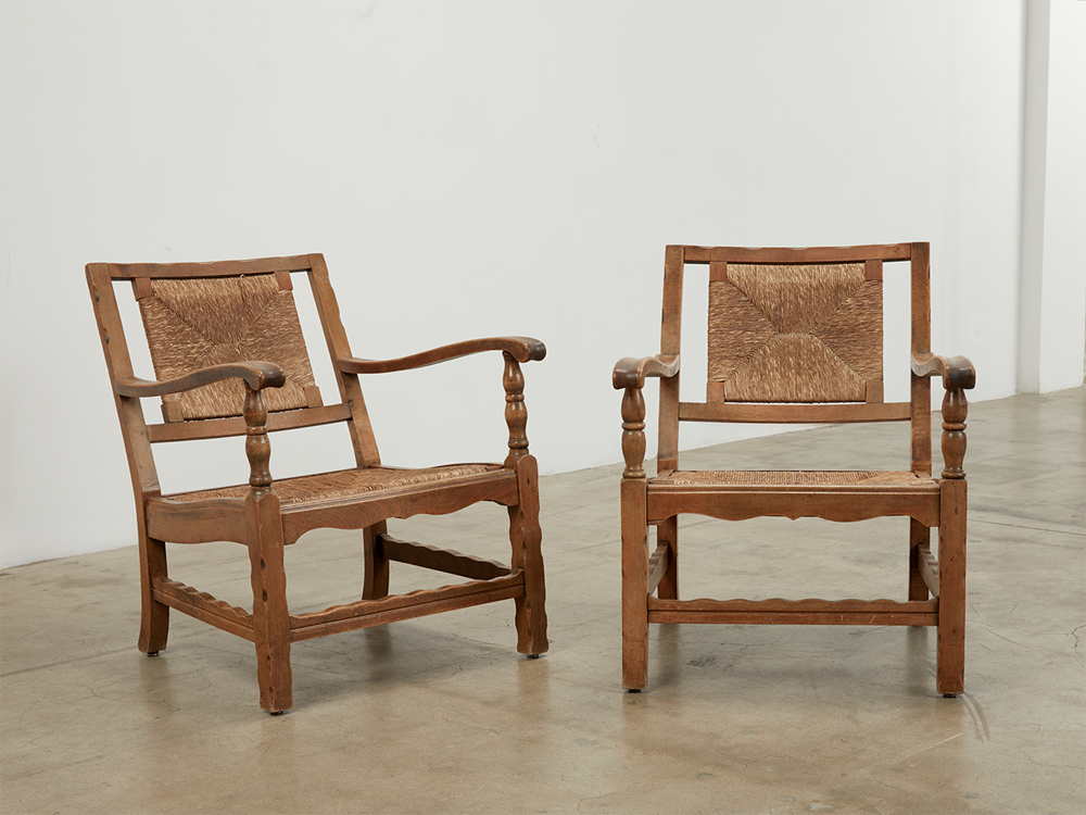 Danish Oak and Cord Lounge Chairs