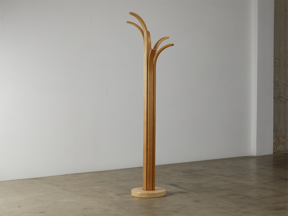 Italian Oak Coat Rack w/ Travertine Base