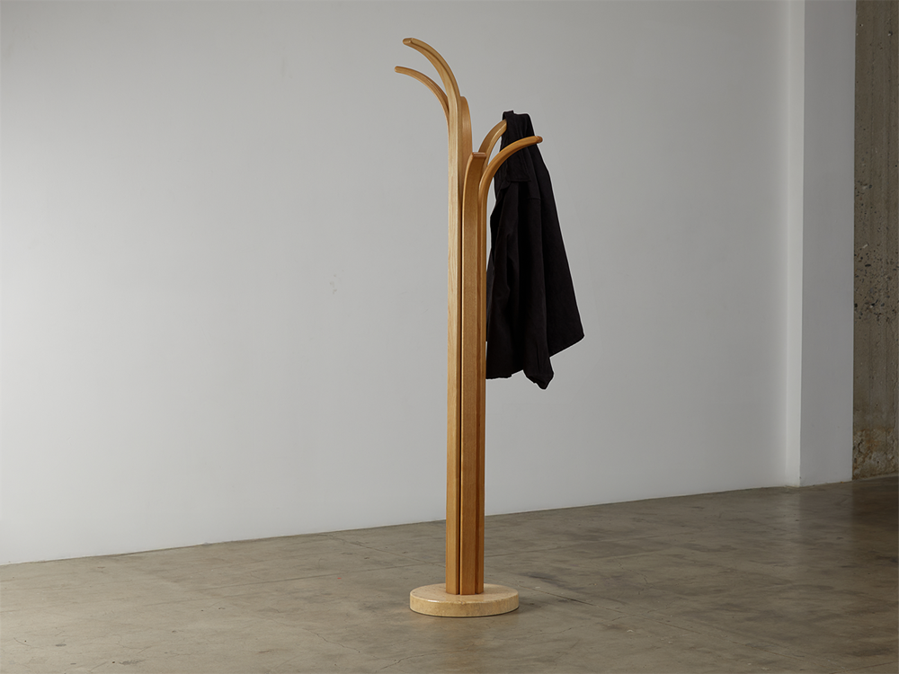 Italian Oak Coat Rack w/ Travertine Base