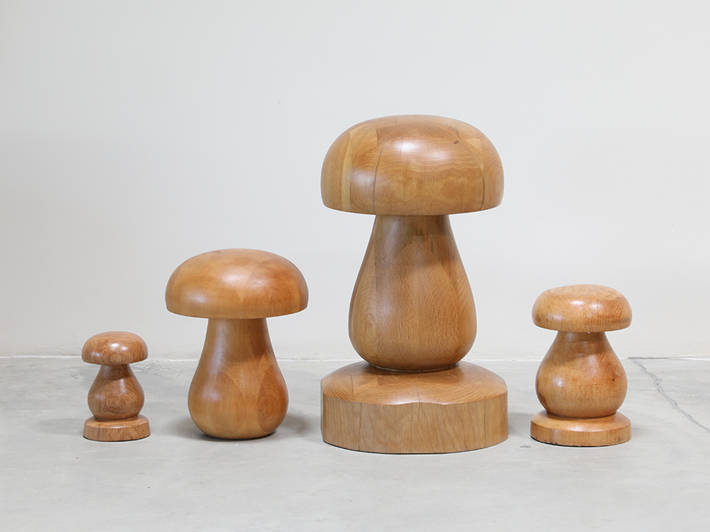 Large French Solid Oak Mushroom Sculpture c1970s