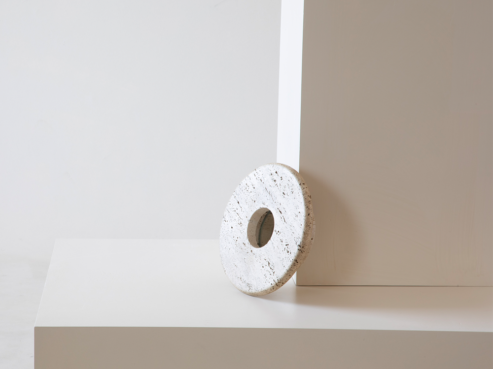 Italian Abstract Travertine Round Sculpture, c1970s
