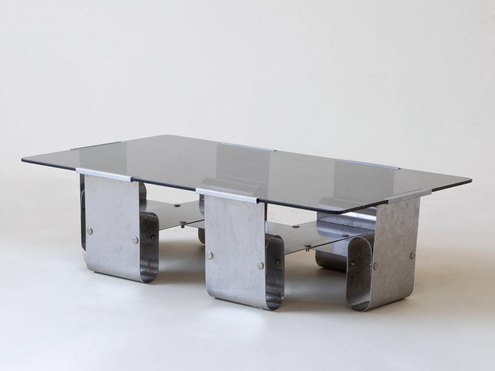 François Monnet Steel and Glass Coffee Table, France, c1970s