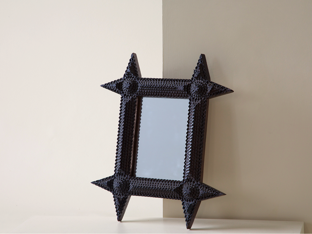 Tramp Art Carved Wood Mirror