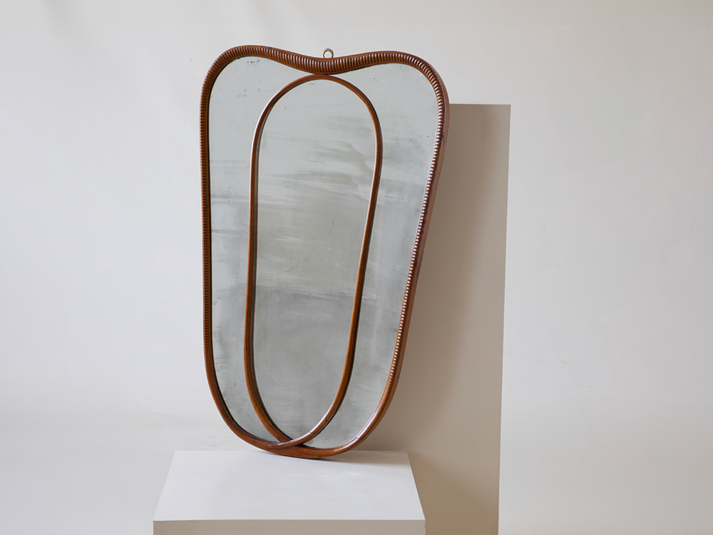 Osvaldo Borsani Carved Wood Double Frame Mirror, c1950s