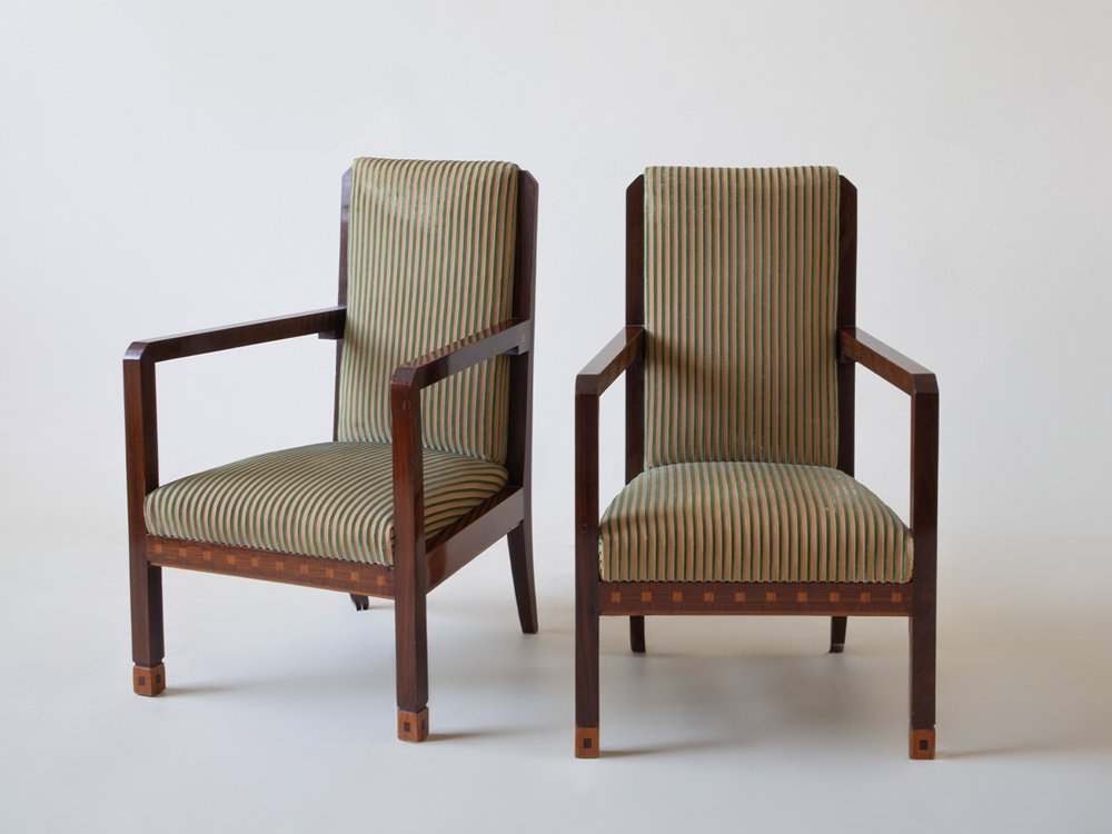 Pair of Italian Art Deco Armchairs, Italy c1930s