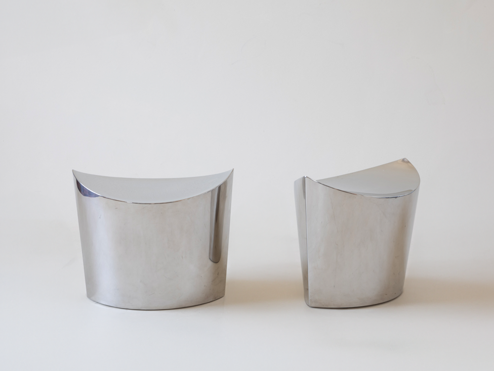 Pair of Chromed Steel Stools, France c1990s
