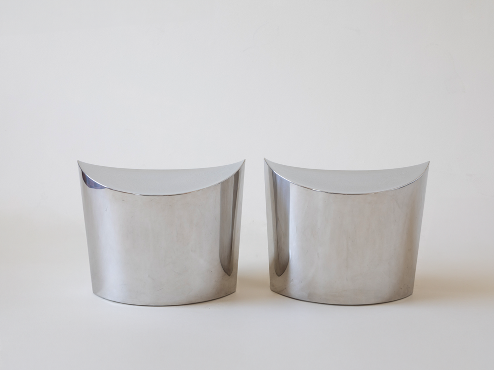 Pair of Chromed Steel Stools, France c1990s