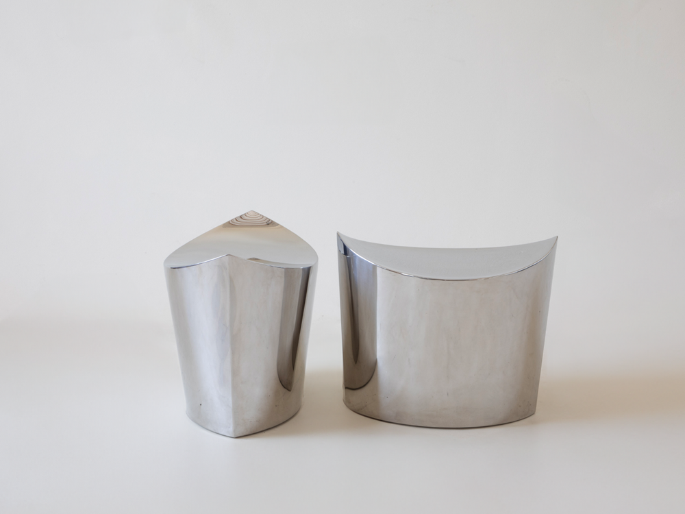 Pair of Chromed Steel Stools, France c1990s