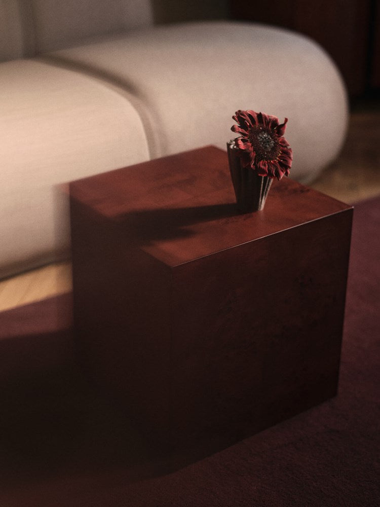 Burl Cube Side Table  - Dark Stained Burl