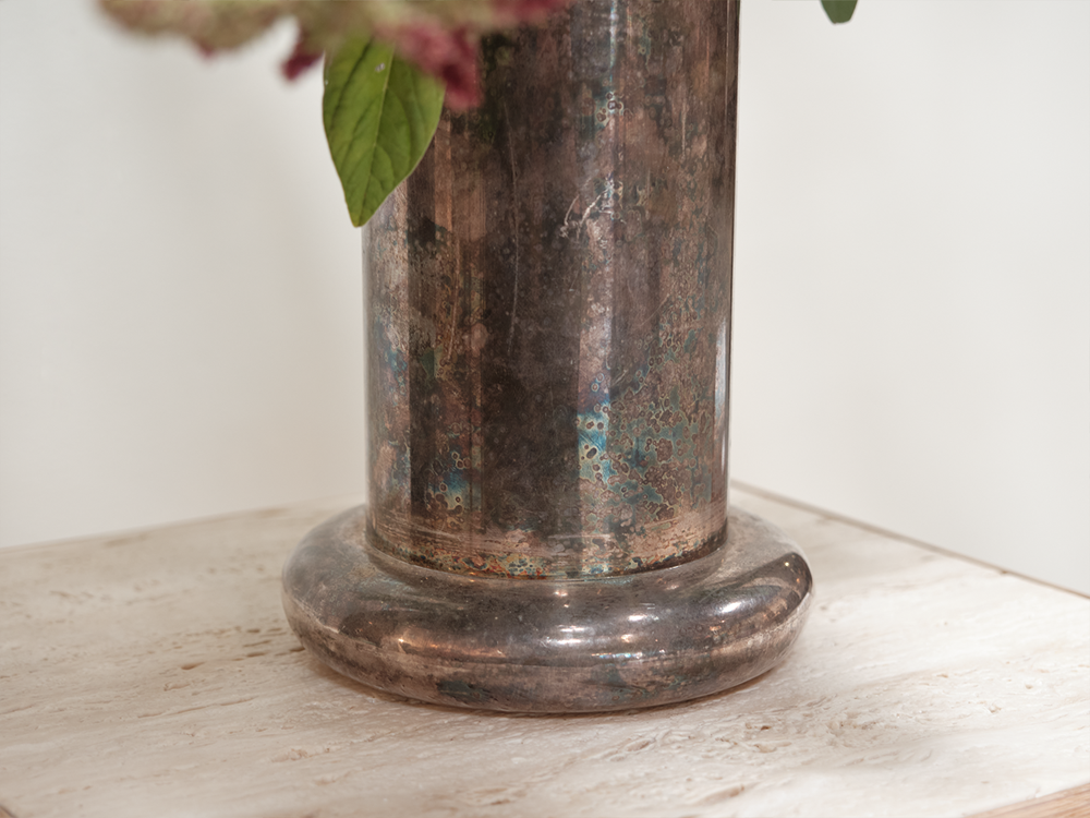 Ettore Sottsass Attributed Metal Short Vase, Italy c1960s