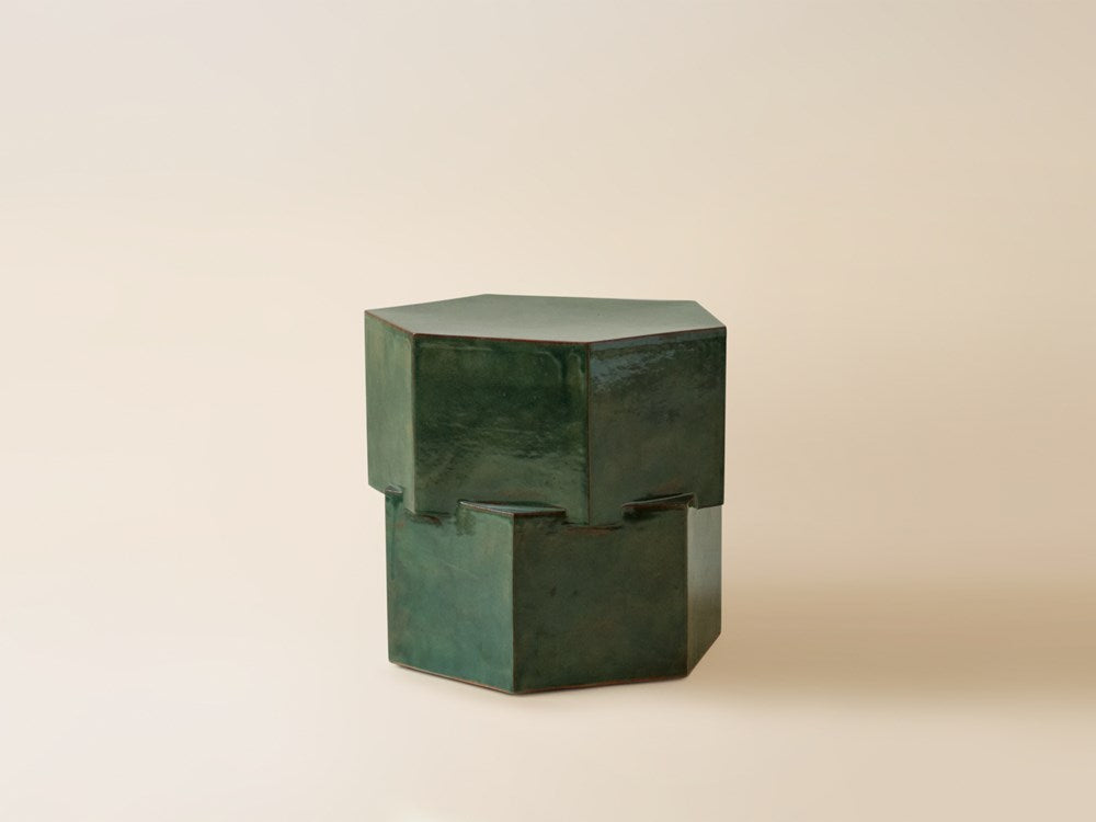 Double Tier Hex Side Table - Green Shino