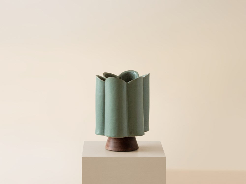 Tall Scallop Vase - Cool Artichoke