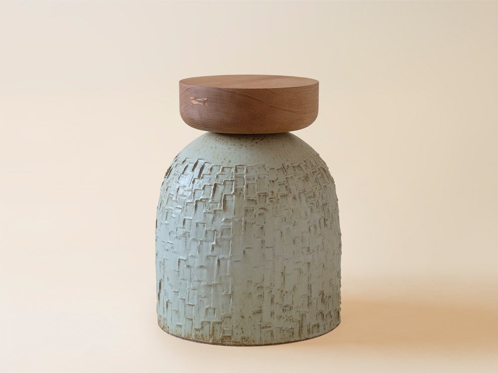 Dappled Texture Wide Rubini Side Table w/ Oak Top