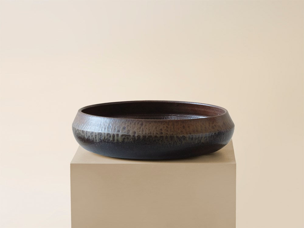 Large Shallow Black Ripple Bowl