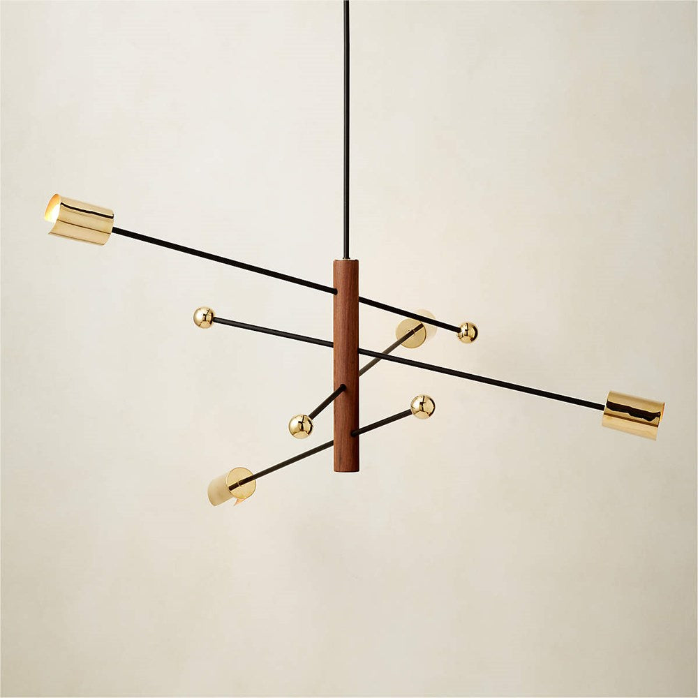 Norte Walnut Wood and Brass Chandelier