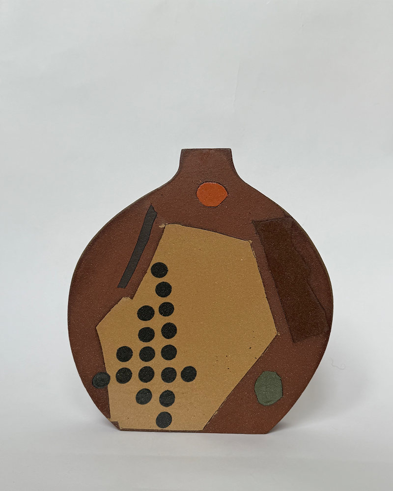 Round Narrow Profile Vase With Abstract Composition