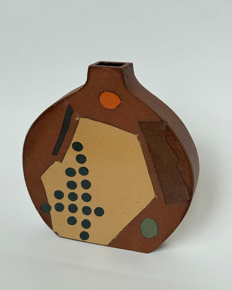 Round Narrow Profile Vase With Abstract Composition