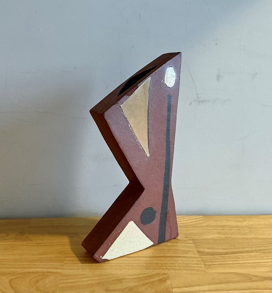 Angular Sail Narrow Profile Vase with Abstract Composition