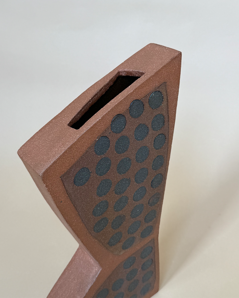 Angular Sail Narrow Profile Vase with Abstract Dot Composition
