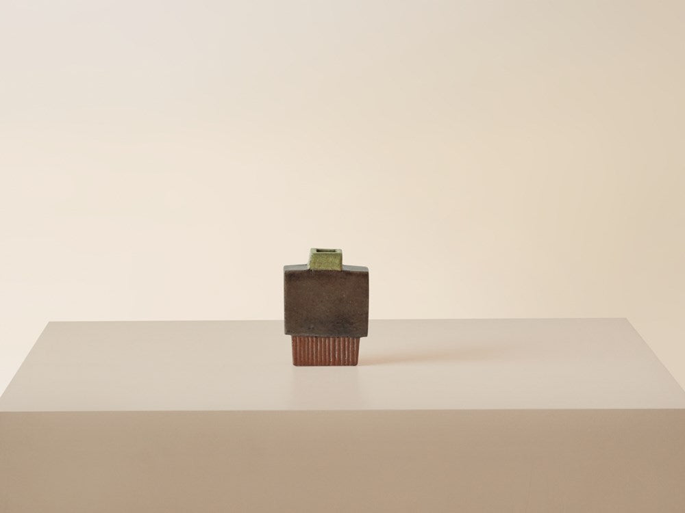 Small Square Vase - Chartreuse / Brownblack / Redwood