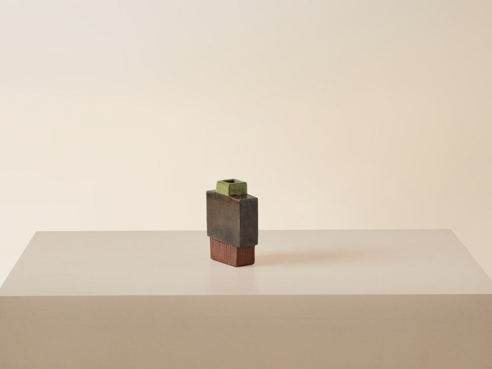 Small Square Vase - Chartreuse / Brownblack / Redwood