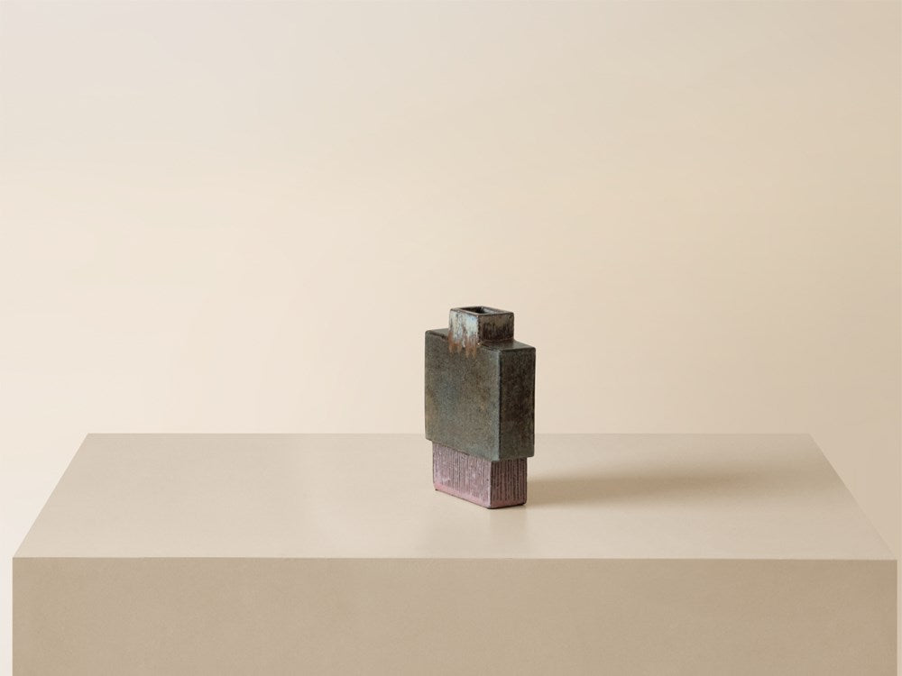 Medium Square Vase - Iron / Pink / Ochre
