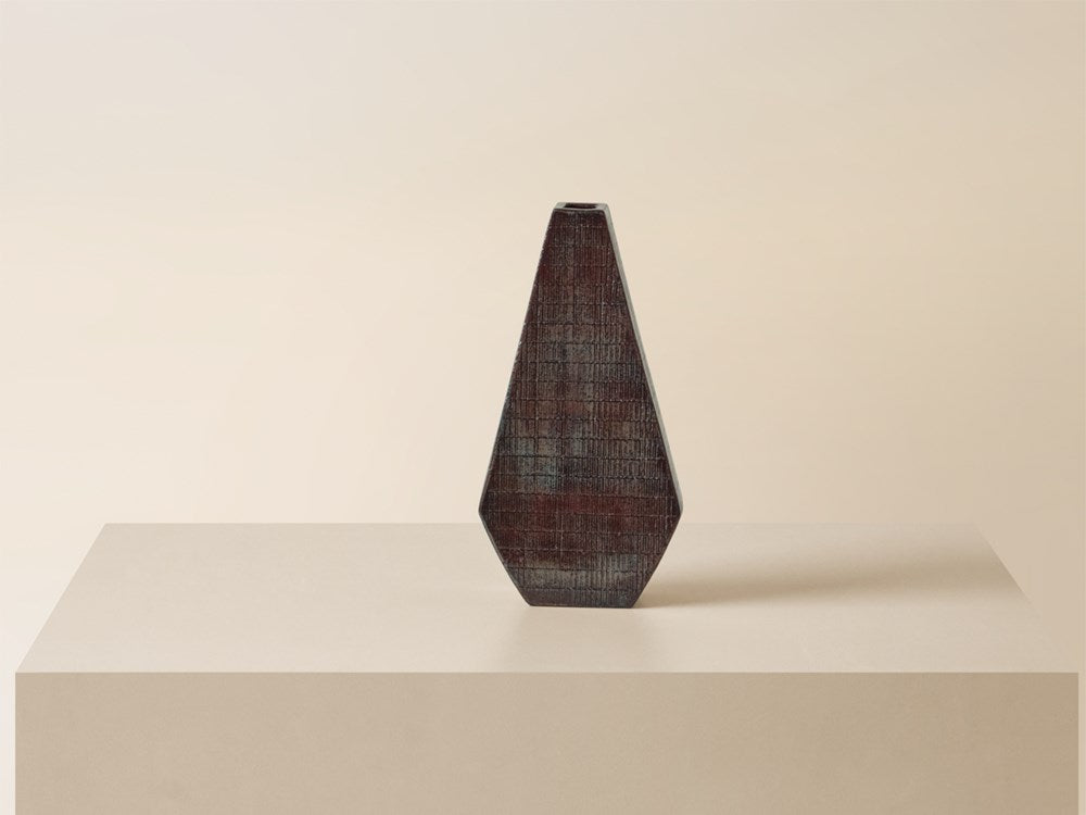 Tall Narrow Diamond Vase - Inky Blue Eggplant Texture