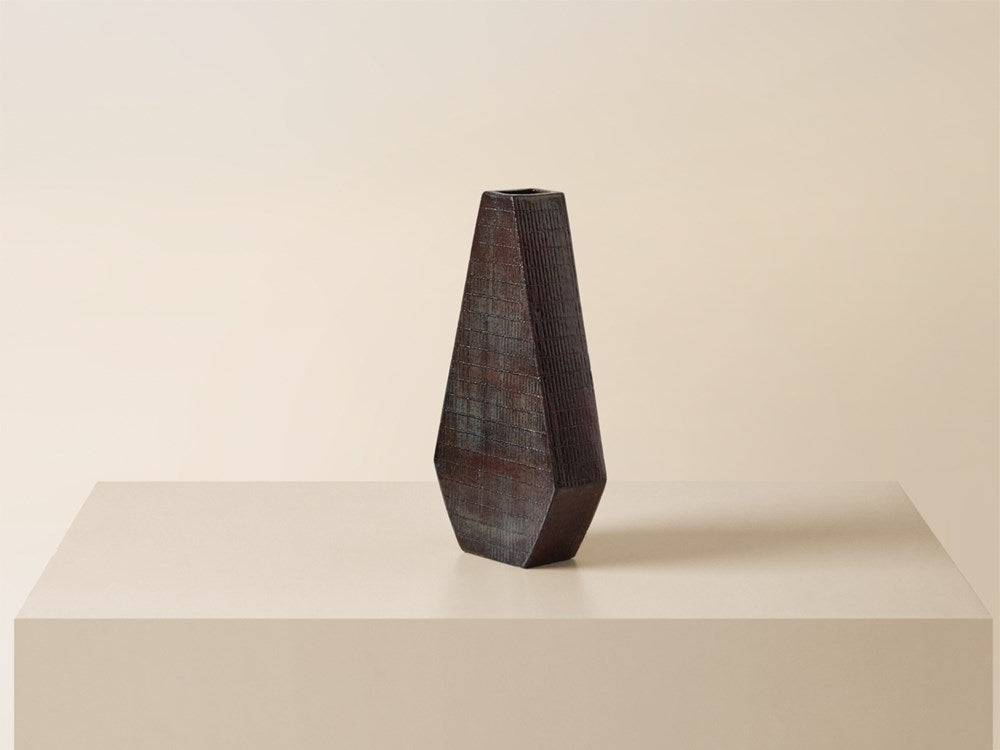 Tall Narrow Diamond Vase - Inky Blue Eggplant Texture