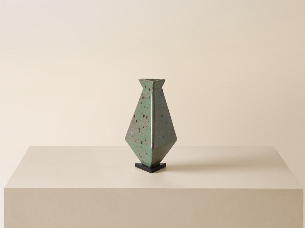 Large Triangular Vase - Green Speckle