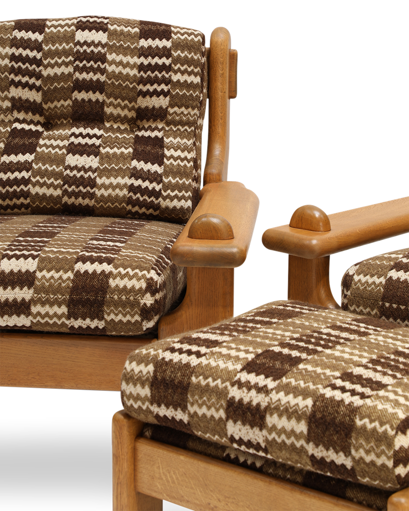 French Oak Lounge Chairs & Ottoman