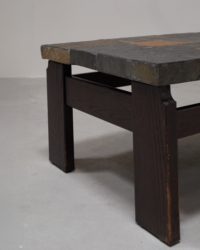 Slate Inlay Table brutalist slate stone coffee table with ceramic inlaid tiles