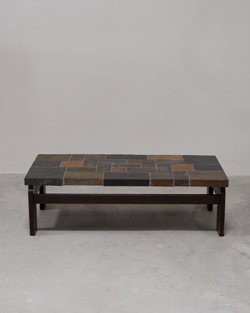 Slate Inlay Table brutalist slate stone coffee table with ceramic inlaid tiles