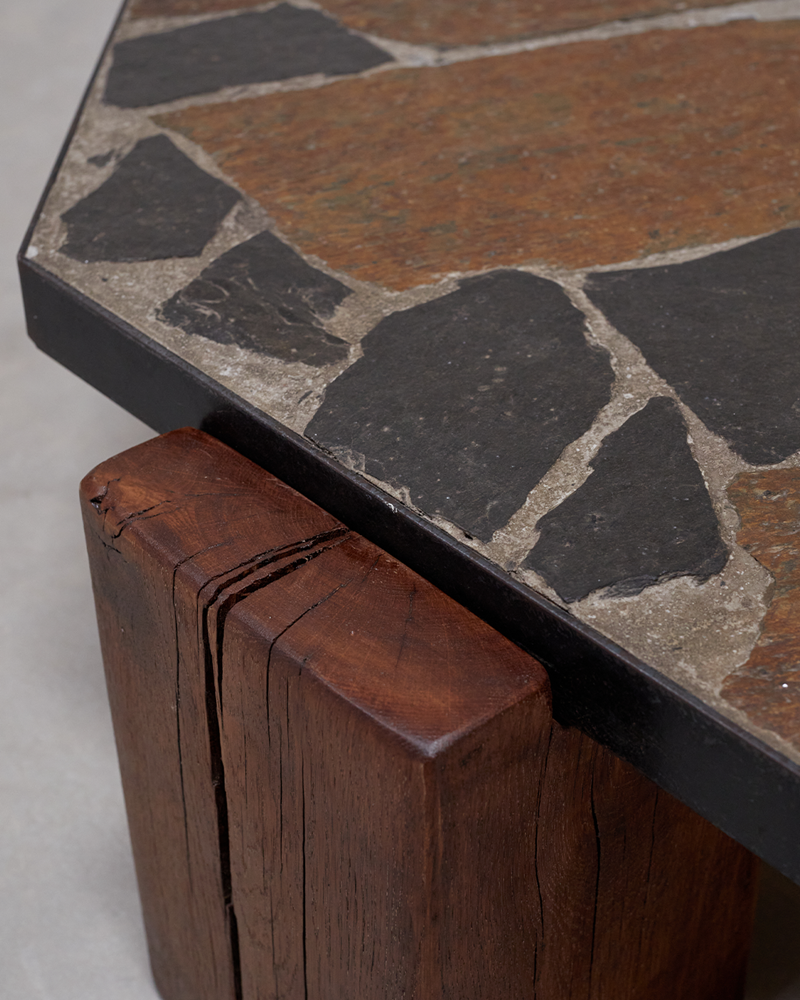 Stone and Wood Belgian Coffee Table