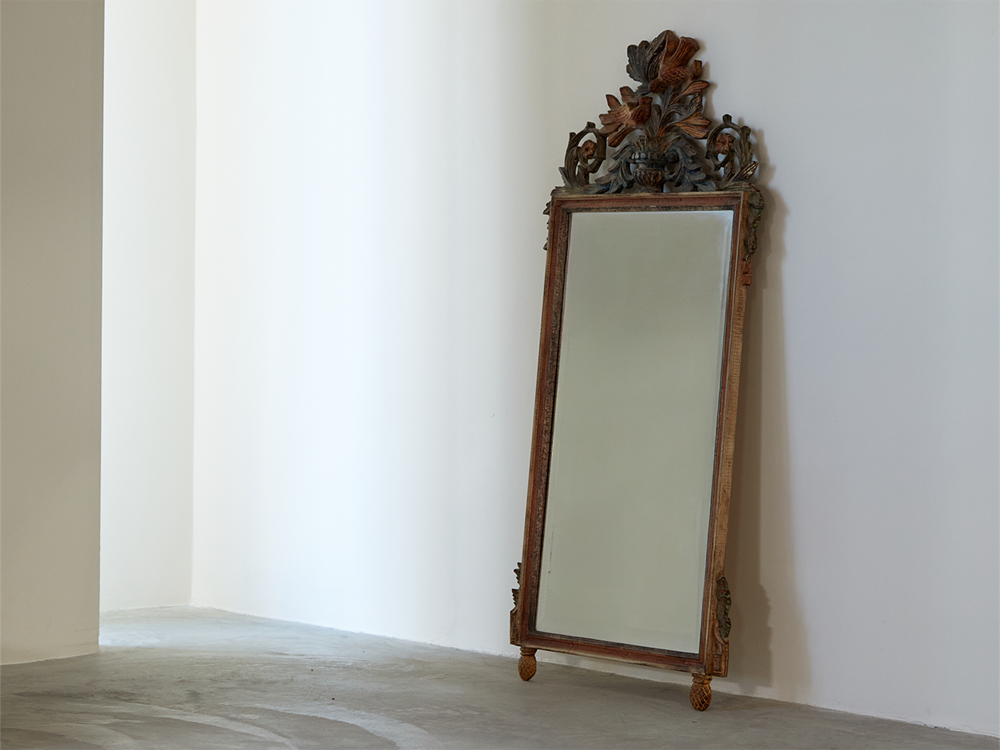 Carved and Polychrome-Painted Wood Mirror